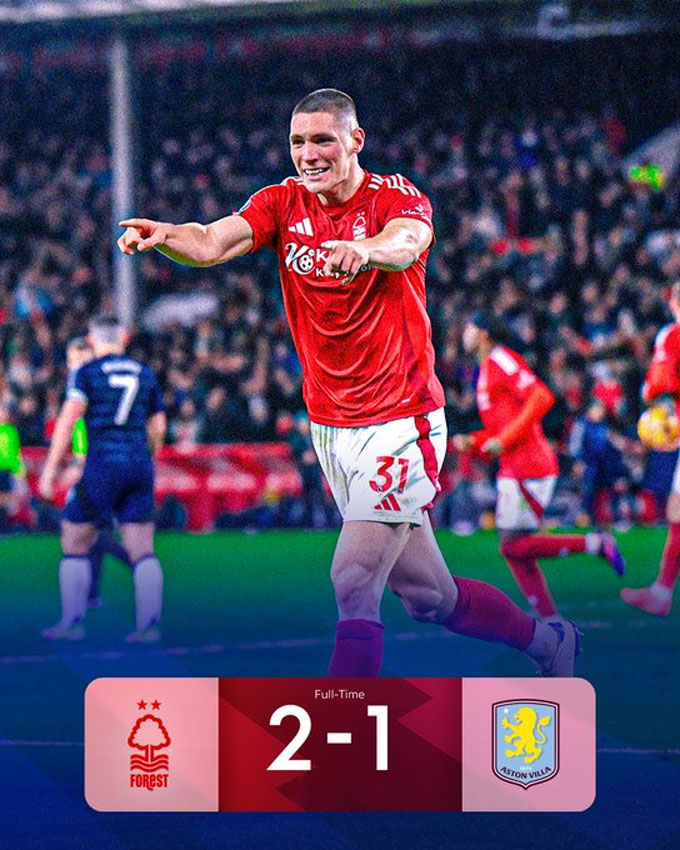 Nottingham đánh bại Aston Villa với tỷ số 2-1